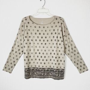 (L Petite) J. Jill Perfect Pima Tan & Black Floral Long Sleeve Shirt